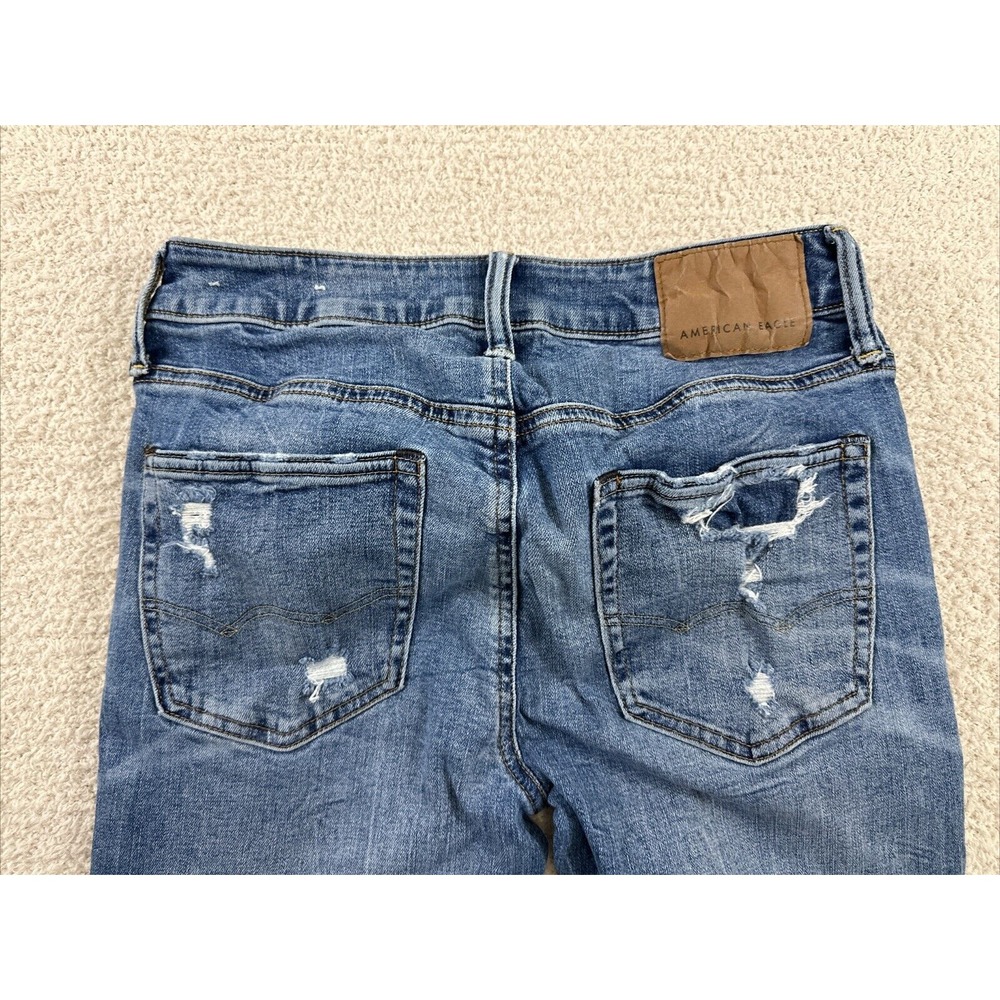American Eagle Jeans Men 29x34 (28x32) Blue Athletic Skinny Distressed Whiskers - Picture 8 of 14